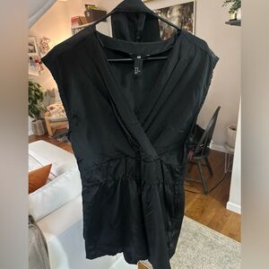 Black Lightweight Satin Effect Romper with Belt